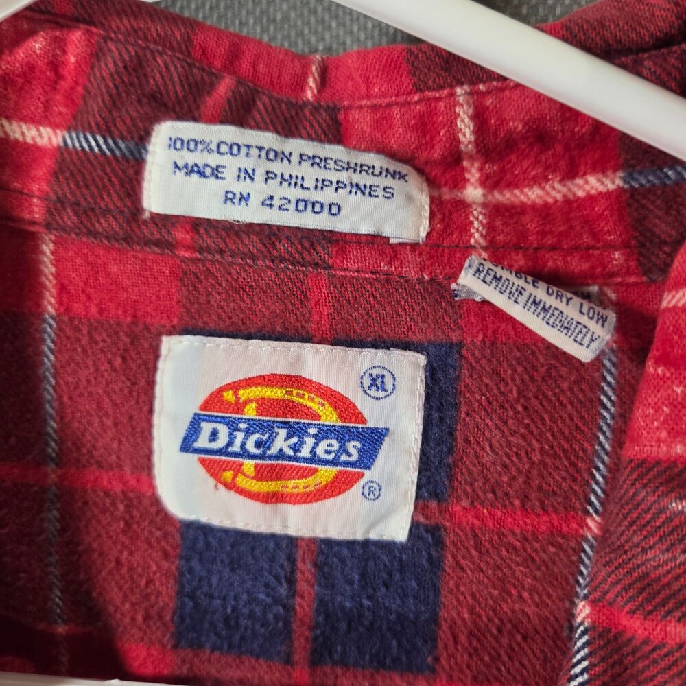 Dickies Men's XL Vintage 90s Flannel Shirt Red Blue Plaid Lumberjack